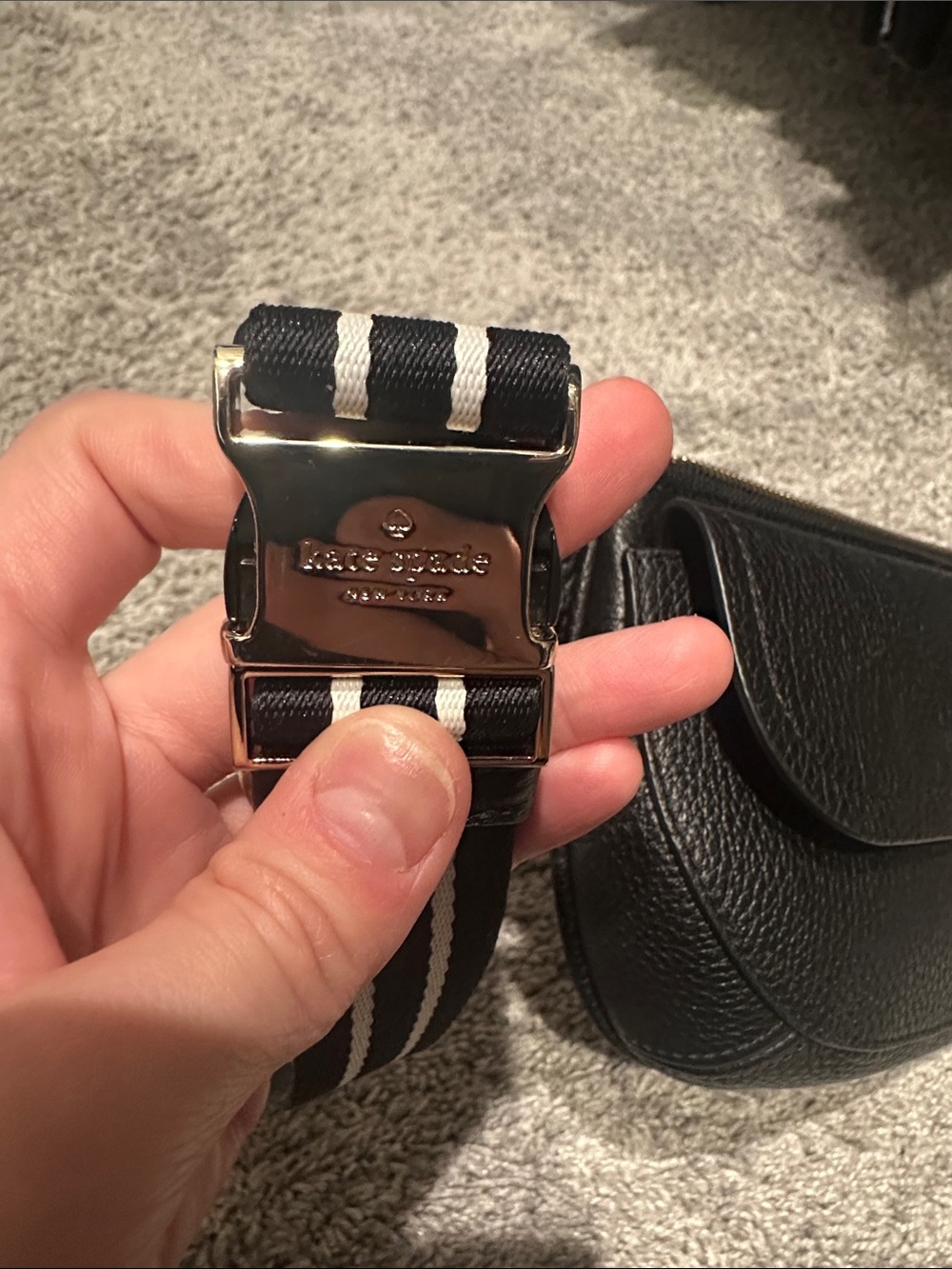 kate spade black pebbled leather mini belt bag with striped strap - Picture 3 of 4